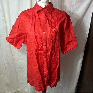 INC Woman Blouse 100% Linen Button Up Short Sleeve XL